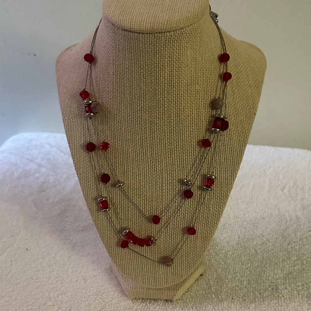 Layered Red Bead Necklace for Women - Elegant Multi-Strand Design